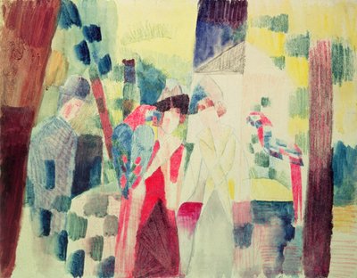 Dos mujeres y un hombre con loros de August Macke